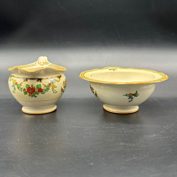 Vintage Floral Creamer Sugar Bowl Set 1920s Art Nouveau John Maddock & Sons - Picture 5 of 10